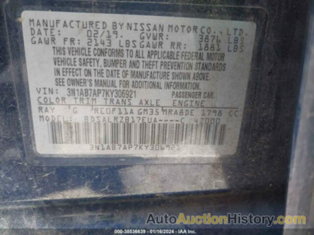 NISSAN SENTRA SR, 3N1AB7AP7KY306921