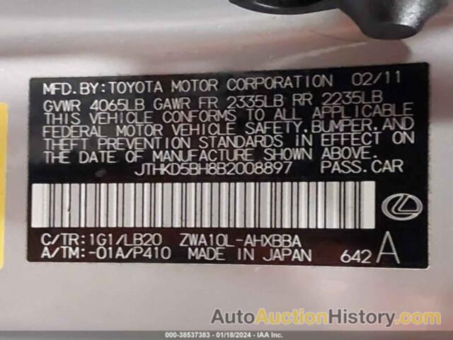 LEXUS CT 200H PREMIUM, JTHKD5BH8B2008897