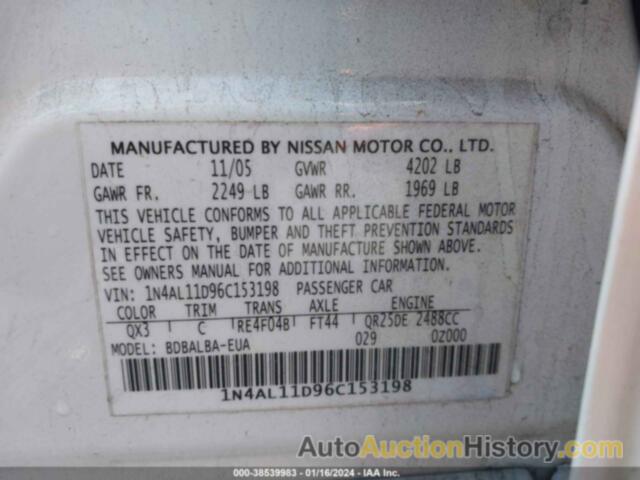 NISSAN ALTIMA 2.5 S, 1N4AL11D96C153198