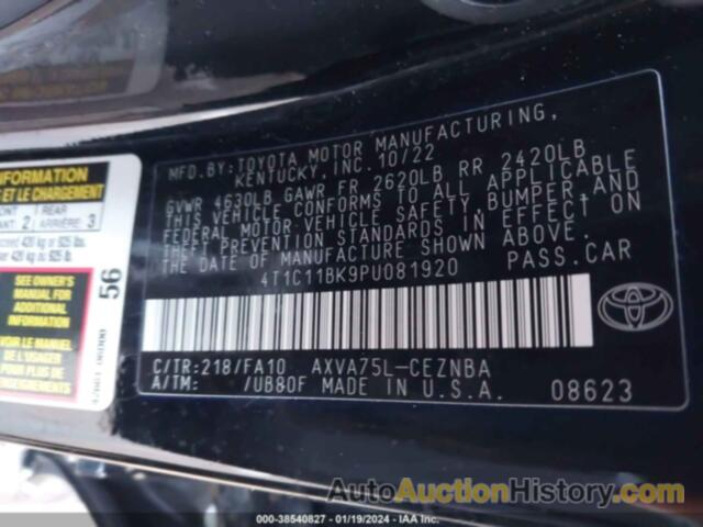 TOYOTA CAMRY LE, 4T1C11BK9PU081920