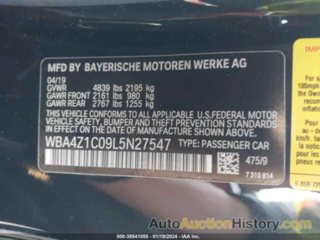 BMW 430I, WBA4Z1C09L5N27547