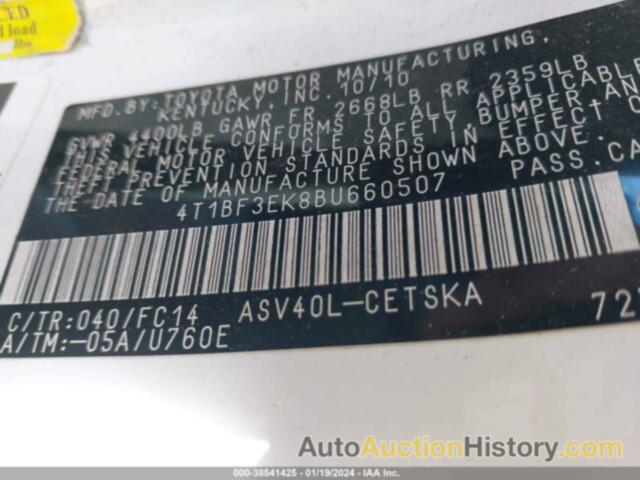 TOYOTA CAMRY SE, 4T1BF3EK8BU660507