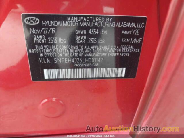 HYUNDAI SONATA LIMITED, 5NPEH4J26LH010142