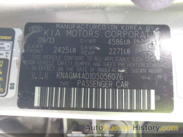 KIA OPTIMA HYBRID EX, KNAGM4AD1D5056076