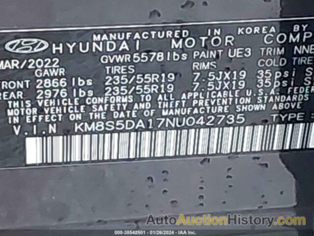 HYUNDAI SANTA FE HYBRID LIMITED, KM8S5DA17NU042735