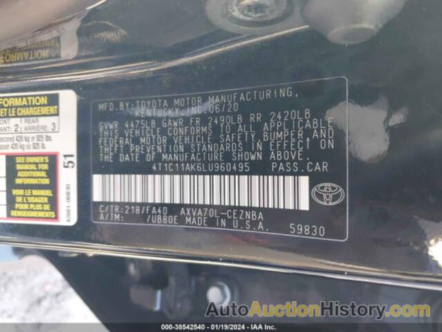 TOYOTA CAMRY LE, 4T1C11AK6LU960495