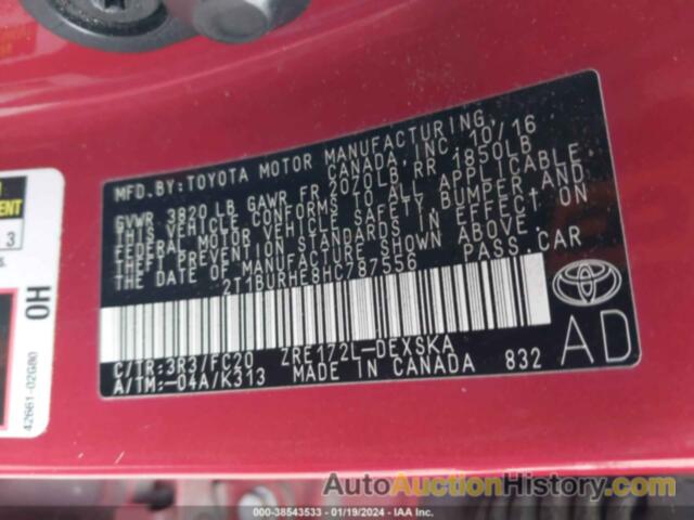 TOYOTA COROLLA SE, 2T1BURHE8HC787556