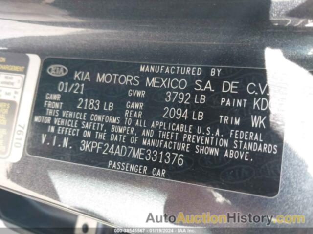 KIA FORTE LXS, 3KPF24AD7ME331376