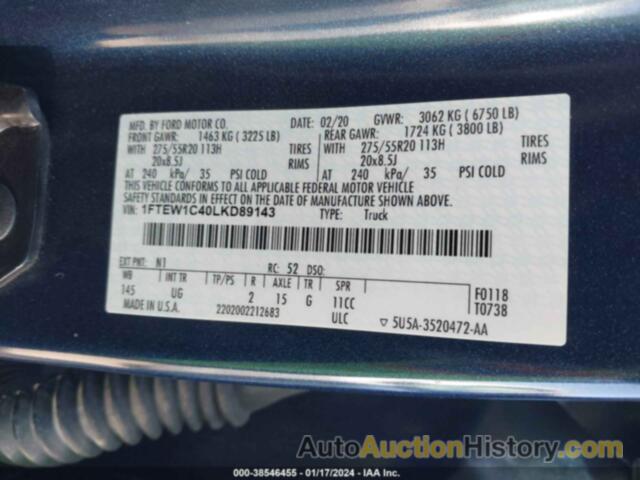 FORD F-150 XLT, 1FTEW1C40LKD89143