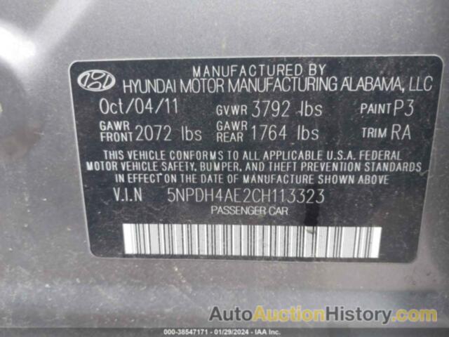 HYUNDAI ELANTRA LIMITED, 5NPDH4AE2CH113323