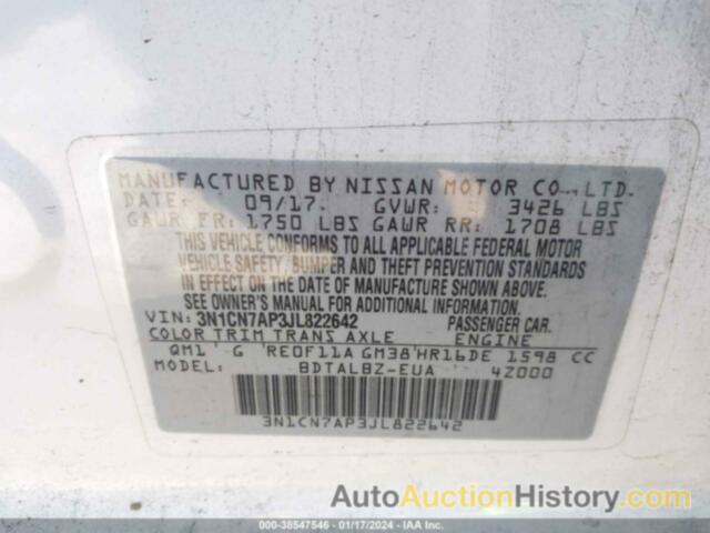 NISSAN VERSA 1.6 SV, 3N1CN7AP3JL822642