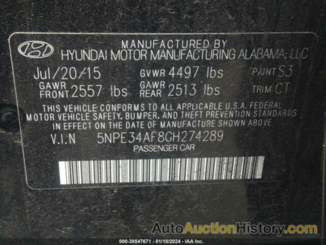 HYUNDAI SONATA SPORT, 5NPE34AF8GH274289