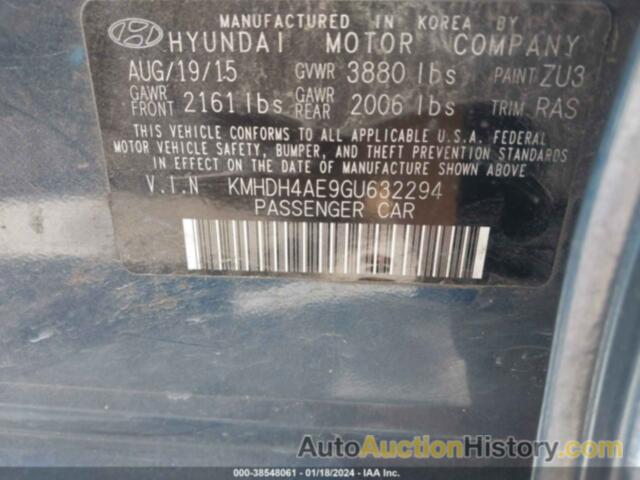 HYUNDAI ELANTRA SE, KMHDH4AE9GU632294