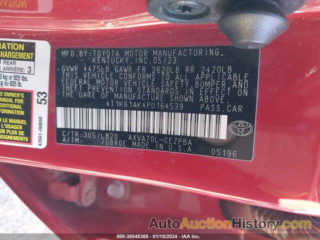 TOYOTA CAMRY XSE, 4T1K61AK4PU164539