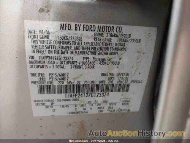 FORD FIVE HUNDRED SEL, 1FAFP24127G123374