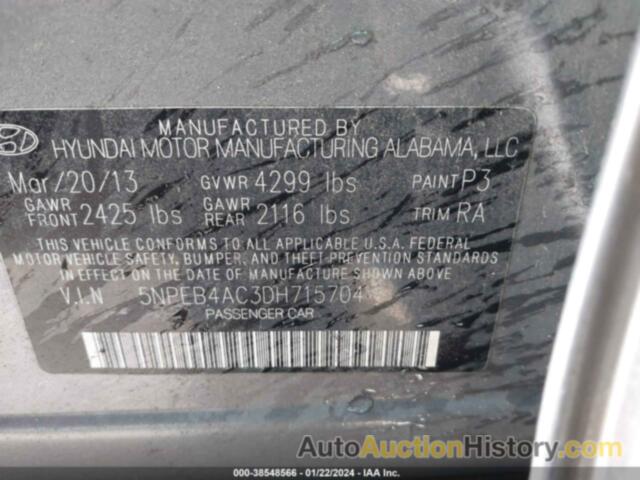 HYUNDAI SONATA GLS, 5NPEB4AC3DH715704