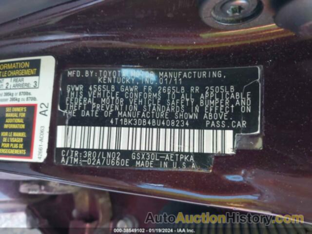 TOYOTA AVALON LIMITED, 4T1BK3DB4BU408234