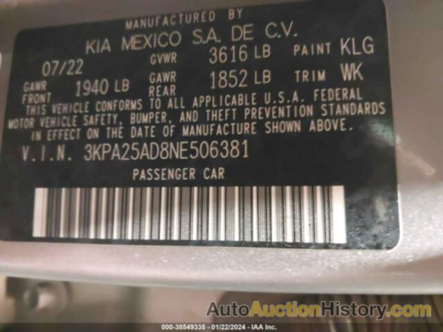 KIA RIO 5-DOOR S, 3KPA25AD8NE506381