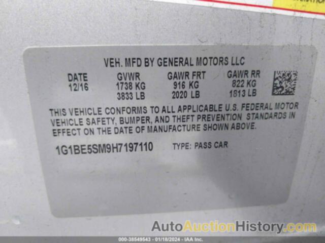 CHEVROLET CRUZE LT AUTO, 1G1BE5SM9H7197110