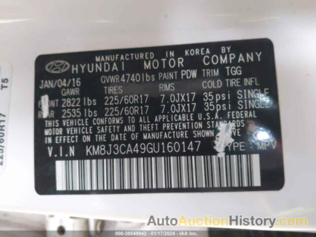 HYUNDAI TUCSON SE, KM8J3CA49GU160147