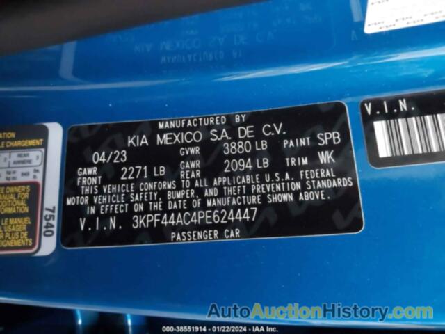 KIA FORTE GT MANUAL, 3KPF44AC4PE624447