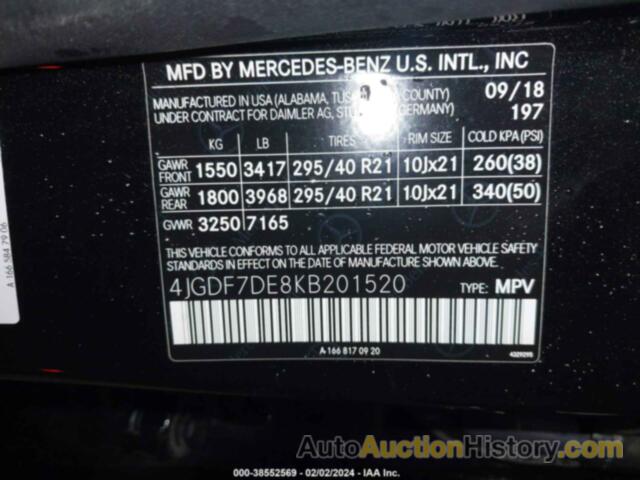 MERCEDES-BENZ GLS 550 4MATIC, 4JGDF7DE8KB201520