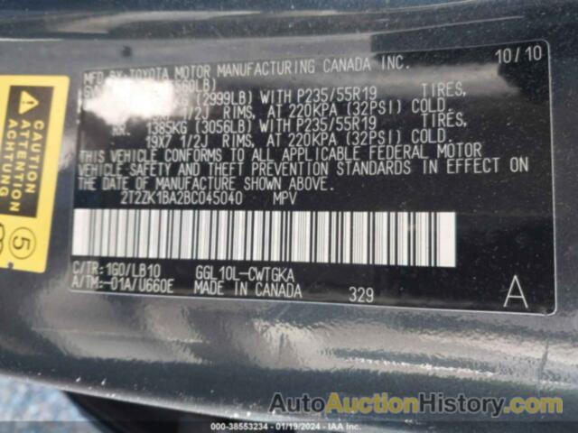 LEXUS RX 350, 2T2ZK1BA2BC045040