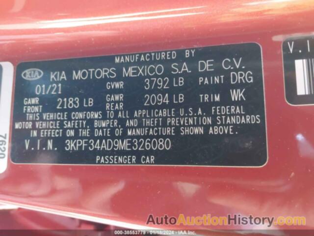 KIA FORTE GT-LINE, 3KPF34AD9ME326080