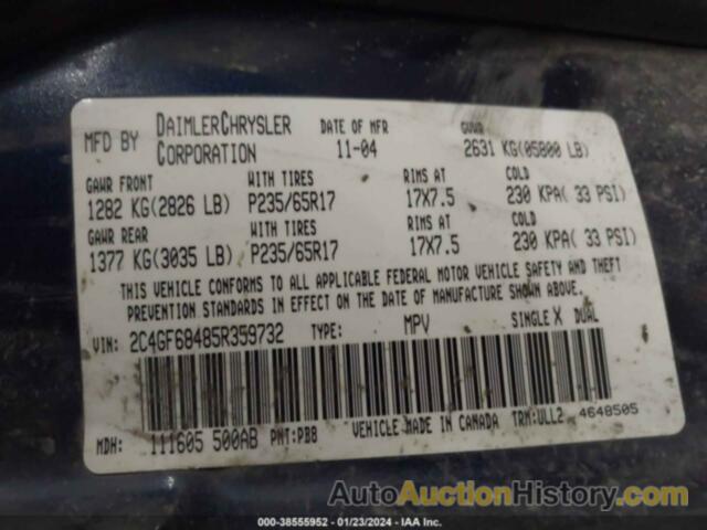 CHRYSLER PACIFICA TOURING, 2C4GF68485R359732