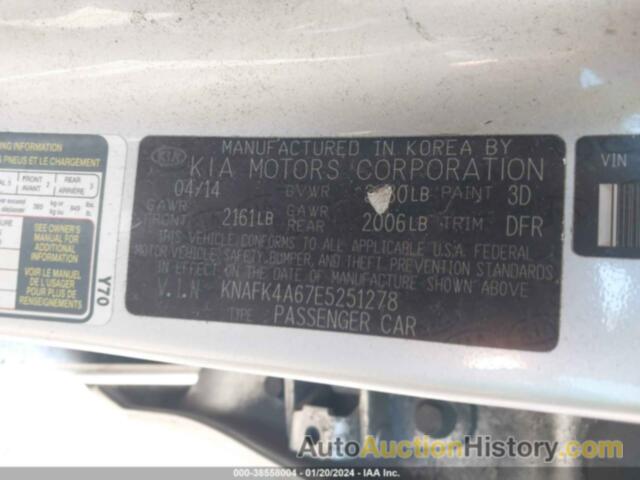 KIA FORTE LX, KNAFK4A67E5251278