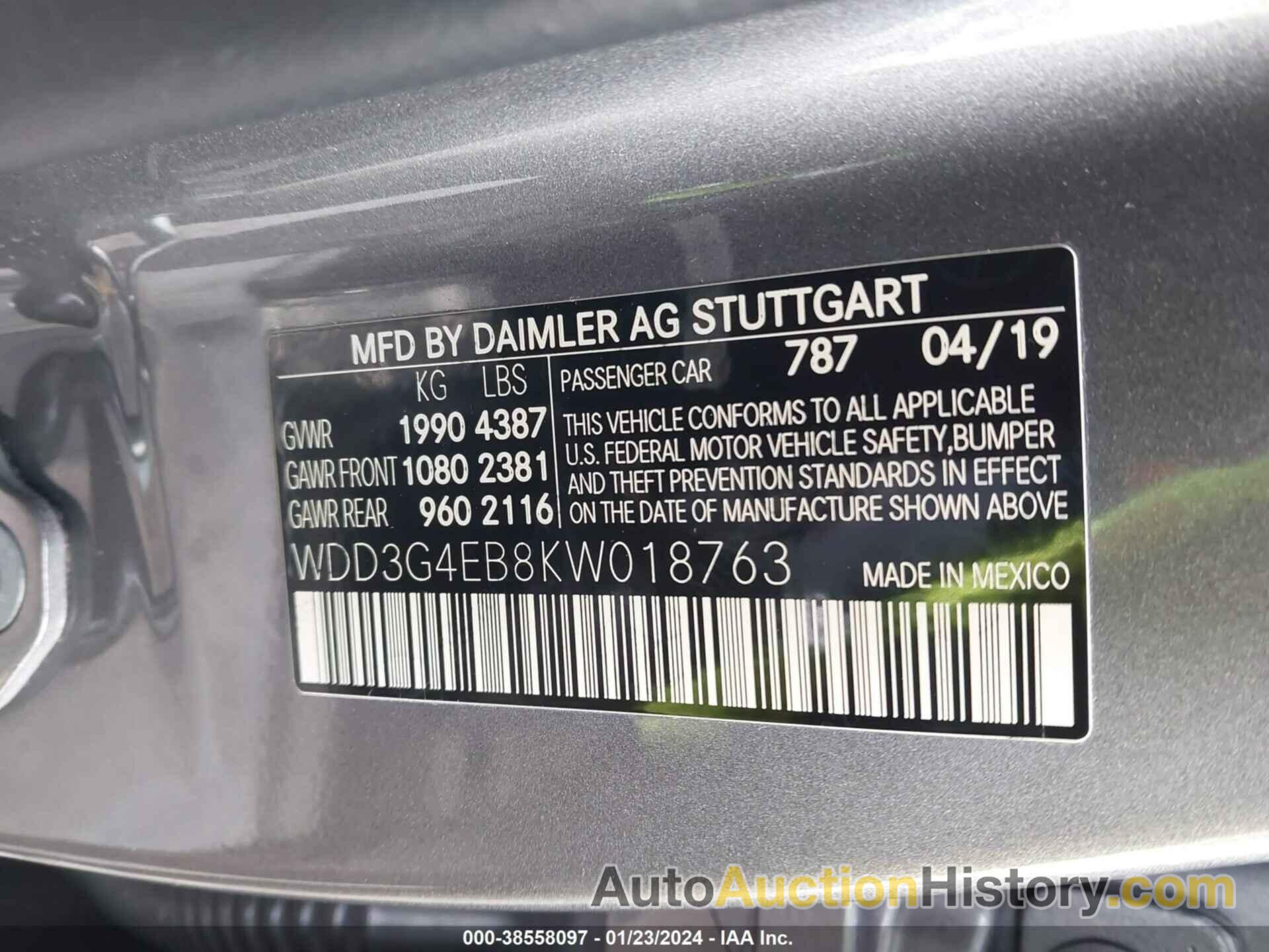 MERCEDES-BENZ A 220, WDD3G4EB8KW018763