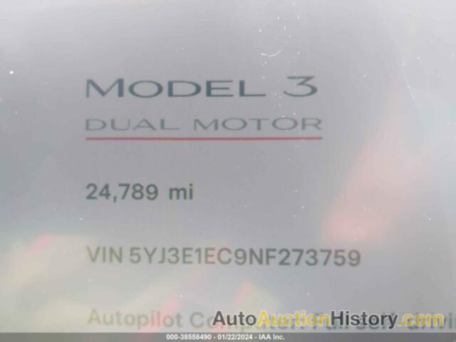 TESLA MODEL 3 PERFORMANCE DUAL MOTOR ALL-WHEEL DRIVE, 5YJ3E1EC9NF273759