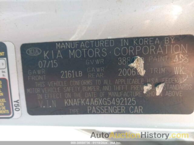 KIA FORTE LX, KNAFK4A6XG5492125