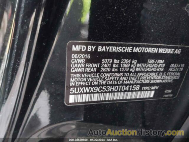 BMW X3 XDRIVE28I, 5UXWX9C53H0T04158