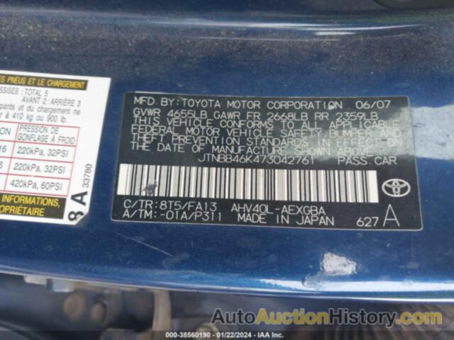 TOYOTA CAMRY HYBRID, JTNBB46K473042761