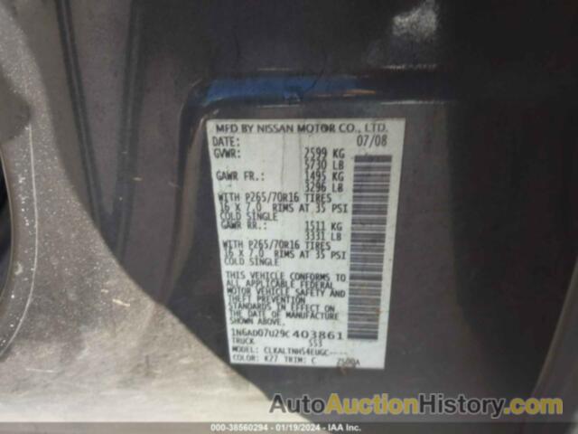 NISSAN FRONTIER SE, 1N6AD07U29C403861