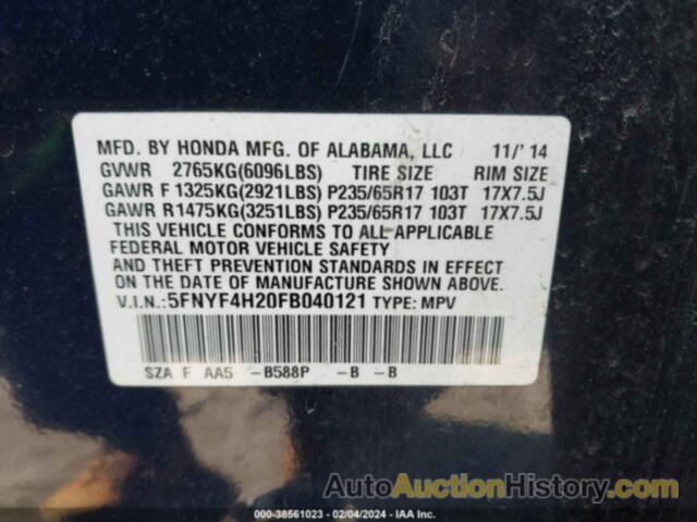 HONDA PILOT LX, 5FNYF4H20FB040121