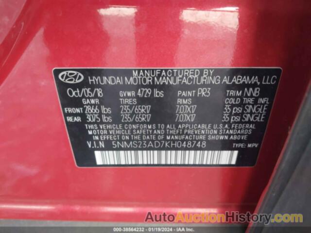 HYUNDAI SANTA FE SE, 5NMS23AD7KH048748