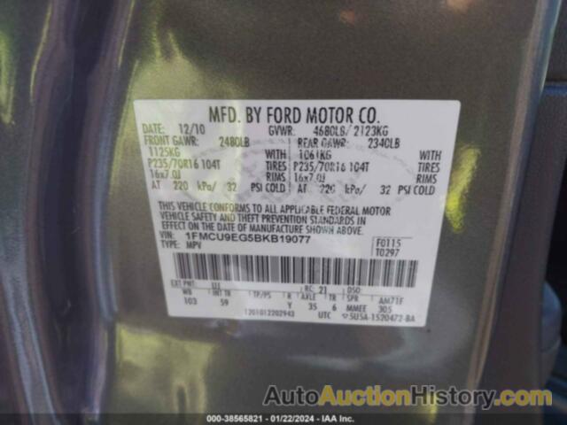 FORD ESCAPE LIMITED, 1FMCU9EG5BKB19077