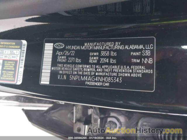 HYUNDAI ELANTRA SEL, 5NPLM4AG4NH085343