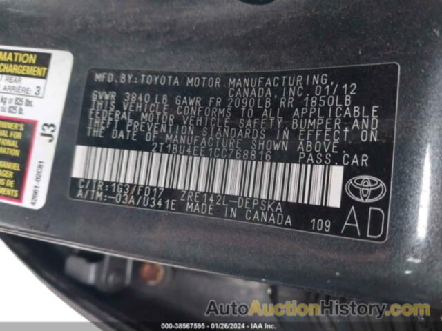 TOYOTA COROLLA S, 2T1BU4EE1CC768816