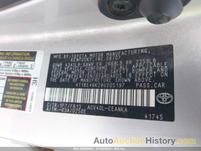 TOYOTA CAMRY LE, 4T1BE46K28U205197