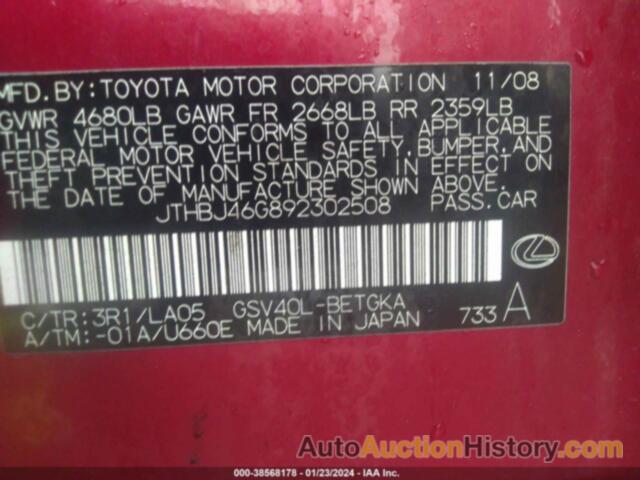 LEXUS ES 350, JTHBJ46G892302508