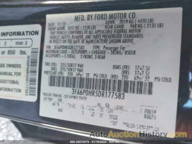 FORD FUSION SE, 3FA6P0HR5DR177583