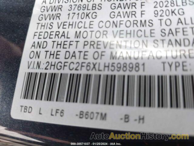 HONDA CIVIC LX, 2HGFC2F6XLH598981