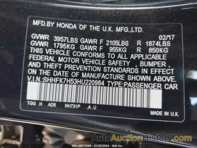 HONDA CIVIC EX, SHHFK7H53HU220984