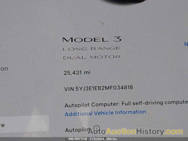 TESLA MODEL 3 LONG RANGE DUAL MOTOR ALL-WHEEL DRIVE, 5YJ3E1EB2MF034818