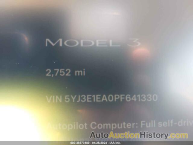 TESLA MODEL 3 REAR-WHEEL DRIVE, 5YJ3E1EA0PF641330