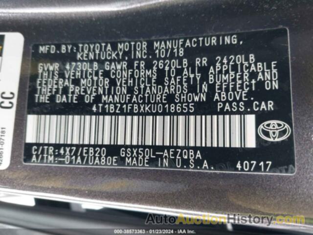 TOYOTA AVALON XLE/XSE/LIMITED/TOURING, 4T1BZ1FBXKU018655