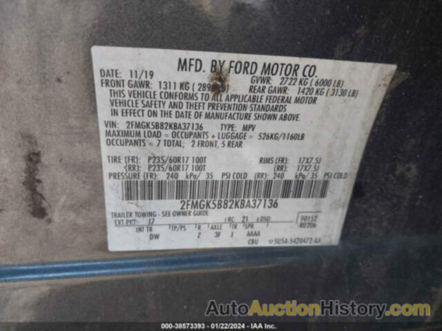 FORD FLEX SE, 2FMGK5B82KBA37136